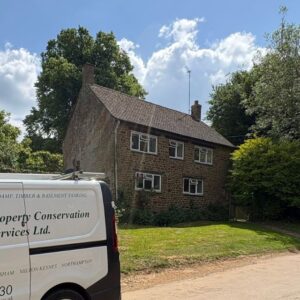 The Property Conservation Services van outside a period property in Oxfordshire