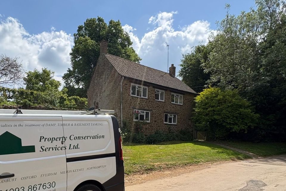 The Property Conservation Services van outside a period property in Oxfordshire