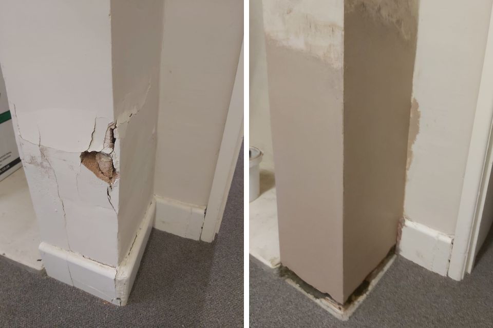 Blown plaster replaced by lime plaster