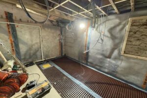 Type C basement waterproofing example. You can clearly see the materials used on both the walls and the floor.